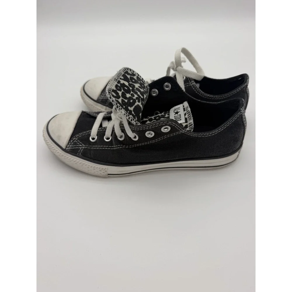 Converse All Star Youth Sz 4.5 Sneakers Black Sparkle/White Leopard